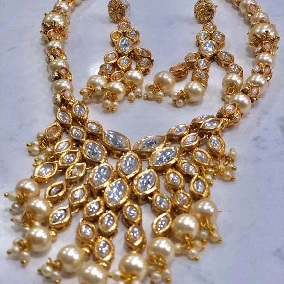 Jewelry - Gold Plated Kundan Necklace & Earring Set